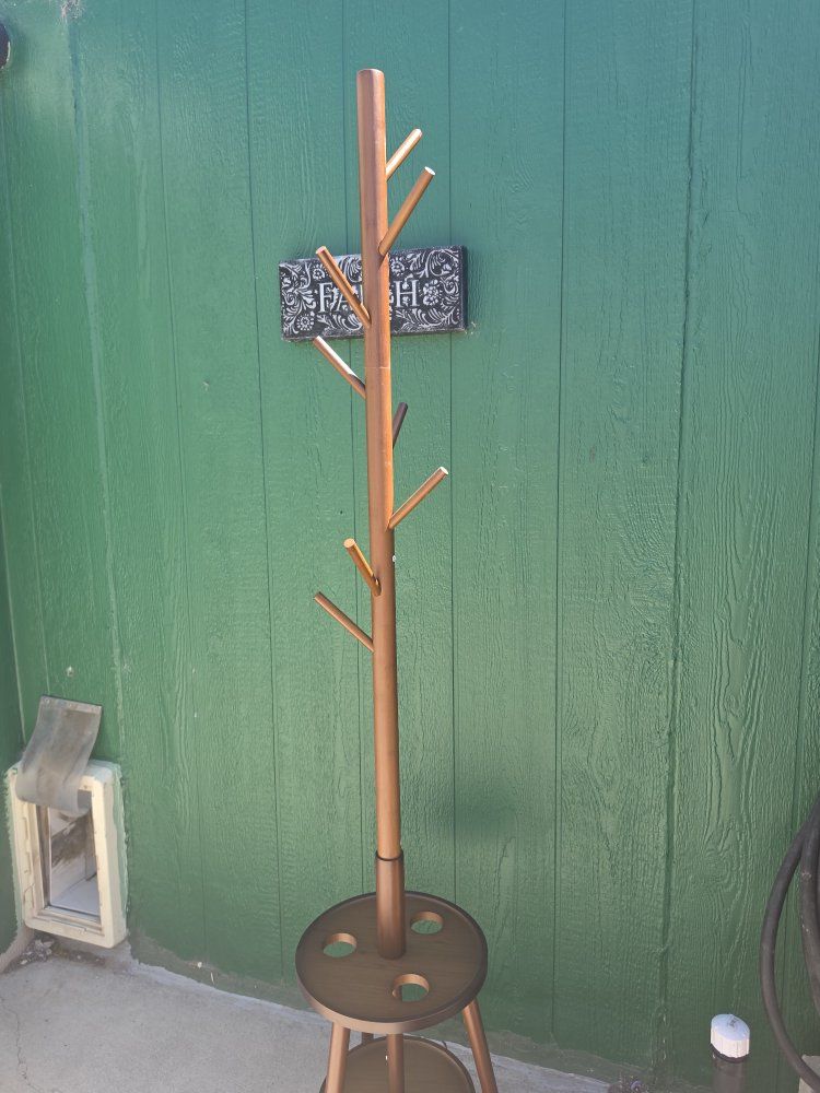 Wooden Coat Rack Stand with Storage Base - Entryway Hall Tree with Multiple Hooks