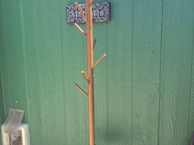Wooden Coat Rack Stand with Storage Base - Entryway Hall Tree with Multiple Hooks