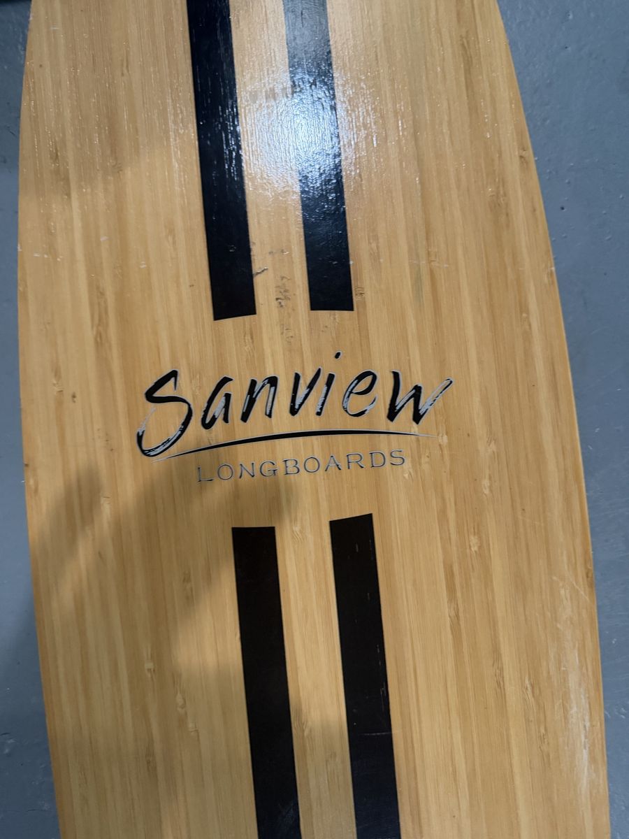 Sanview Bamboo Longboard Skateboard with Black Wheels and Racing Stripes
