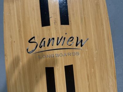 Sanview Bamboo Longboard Skateboard with Black Wheels and Racing Stripes
