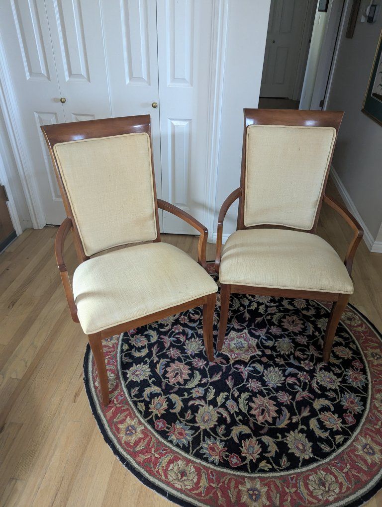 Ethan Allen Medallion Collection Upholstered Dining Arm Chairs - Set of 2