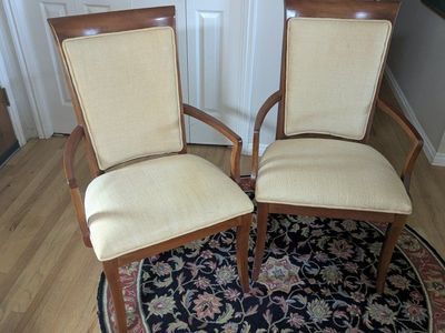 Ethan Allen Medallion Collection Upholstered Dining Arm Chairs - Set of 2