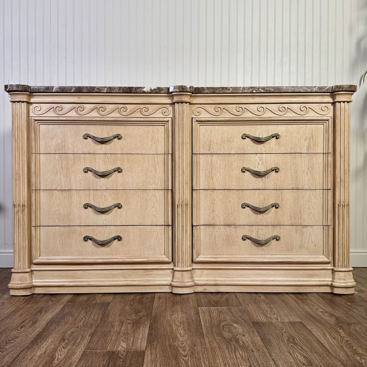Vintage Bernhardt Neoclassical Revival Marble Top 8-Drawer Dresser