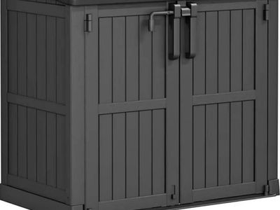 Dark Gray Resin Outdoor Storage Shed with Lockable Double Doors