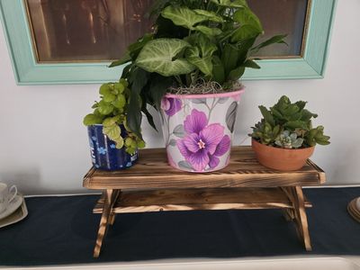 Handcrafted Rustic Wooden Plant Shelf – 2-Tier Display Stand (20”x6”x8”) – Solid Wood Home Decor