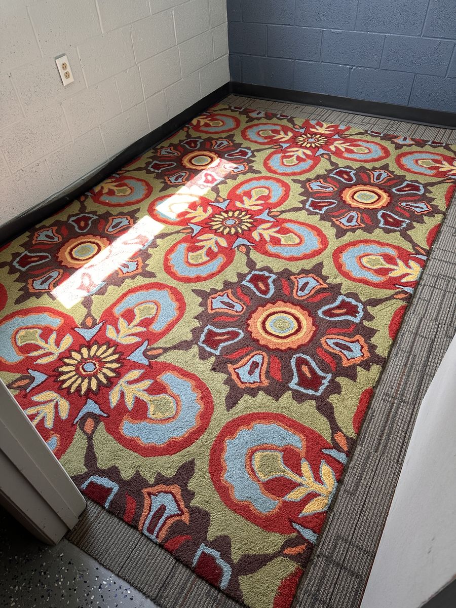 Colorful Floral Area Rug - Vibrant Red, Blue, Gold, & Green Patterned Carpet