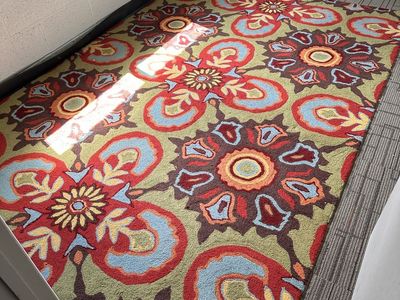 Colorful Floral Area Rug - Vibrant Red, Blue, Gold, & Green Patterned Carpet