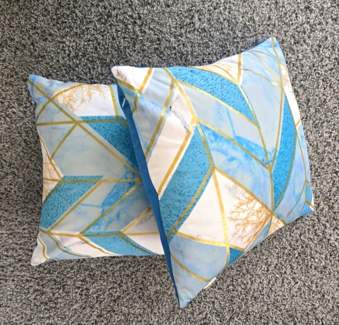 SOFAMATE Blue & Gold Geometric Marble Pattern Decorative Throw Pillow Set (2)