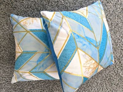 SOFAMATE Blue & Gold Geometric Marble Pattern Decorative Throw Pillow Set (2)
