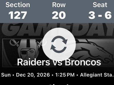 Las Vegas Raiders vs Denver Broncos NFL Tickets - Dec 20, 2026 - Allegiant Stadium 4 great lower bowl Seats $399