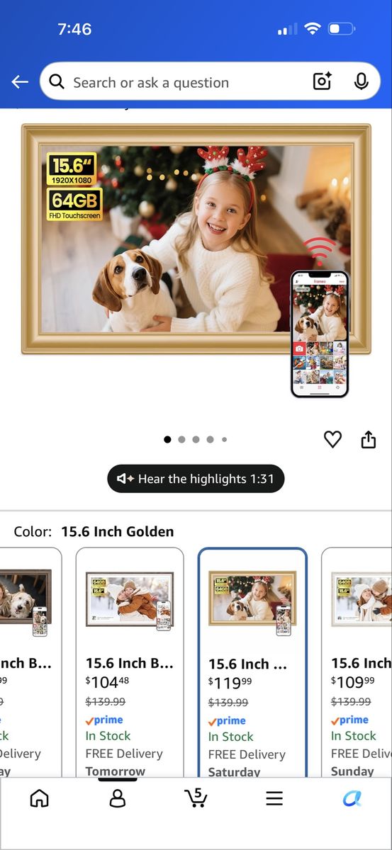 15.6" Digital Photo Frame-Gold Color - Electronic Picture Frame with SD Card/USB Support