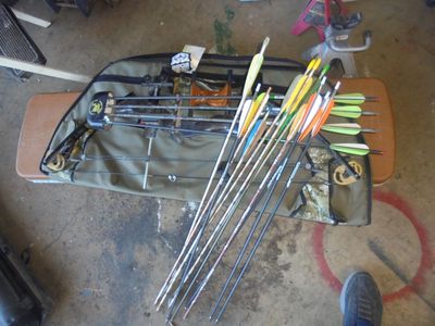 jaguar compound bow with quiver and arrows, and carring case