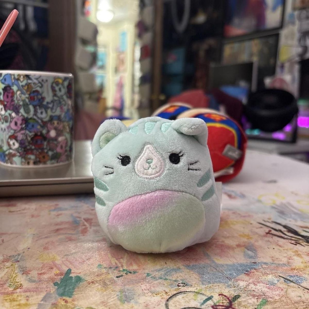 Squishmallows Blue Mint Cat Plush with Pink Belly - Mini 3.5" Toy