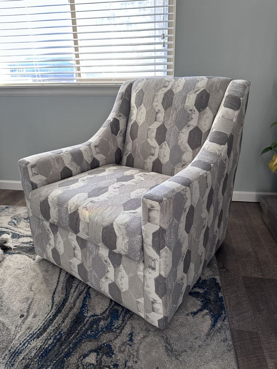 Geometric Pattern Swivel Accent Chair - Gray, White, Beige Upholstered Armchair