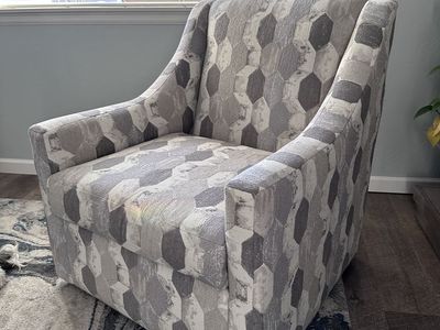 Geometric Pattern Swivel Accent Chair - Gray, White, Beige Upholstered Armchair