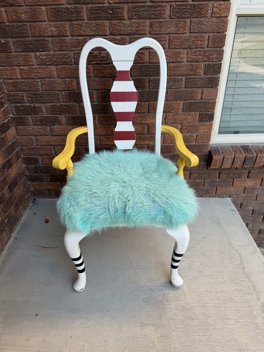 Whimsical Hand-Painted Accent Chair with Faux Fur Seat