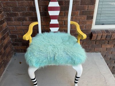 Whimsical Hand-Painted Accent Chair with Faux Fur Seat