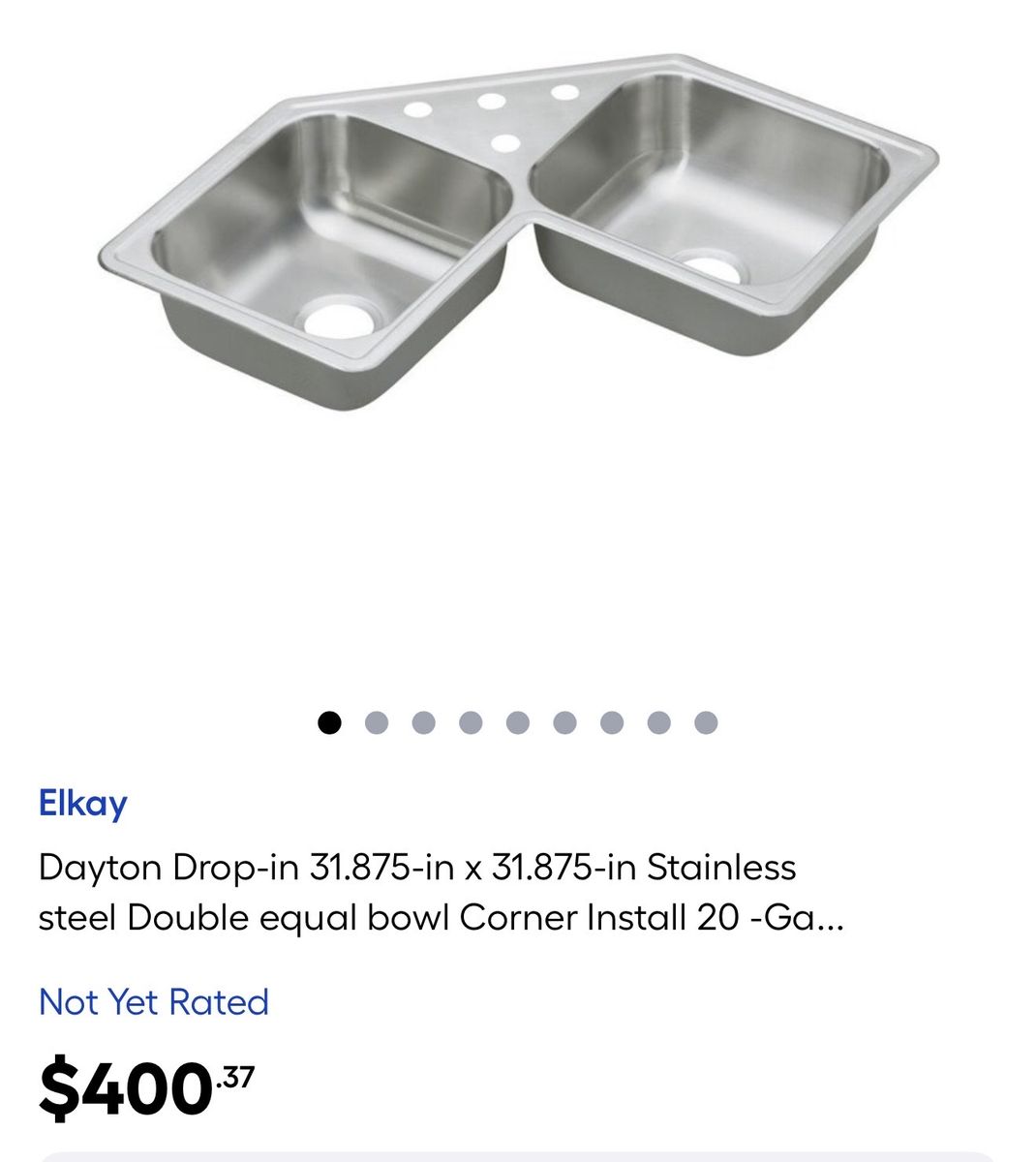Elkay Dayton Drop-in Stainless Steel Double Equal Bowl Corner Kitchen Sink - 31.875" x 31.875" 20-Gauge