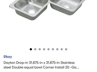 Elkay Dayton Drop-in Stainless Steel Double Equal Bowl Corner Kitchen Sink - 31.875" x 31.875" 20-Gauge