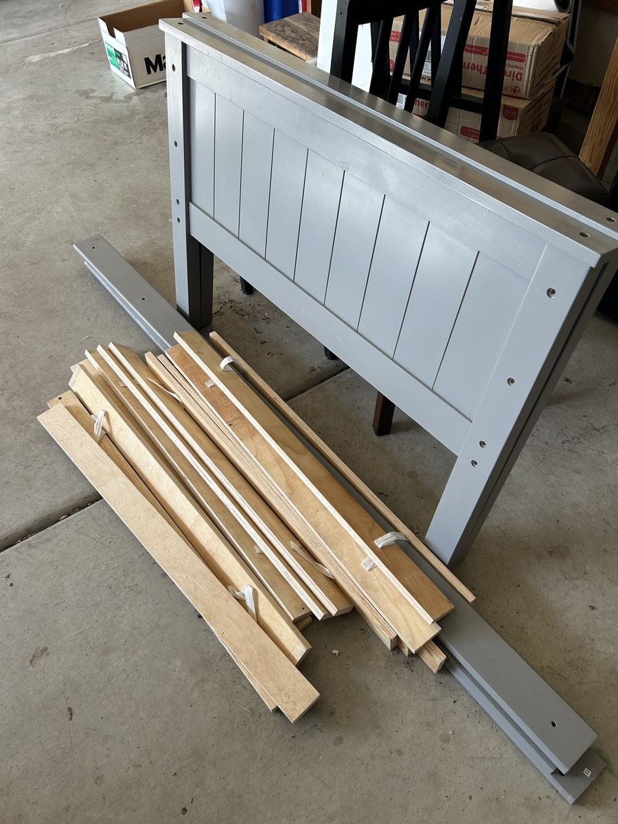 Twin Gray Wood Bed Frame with Slats