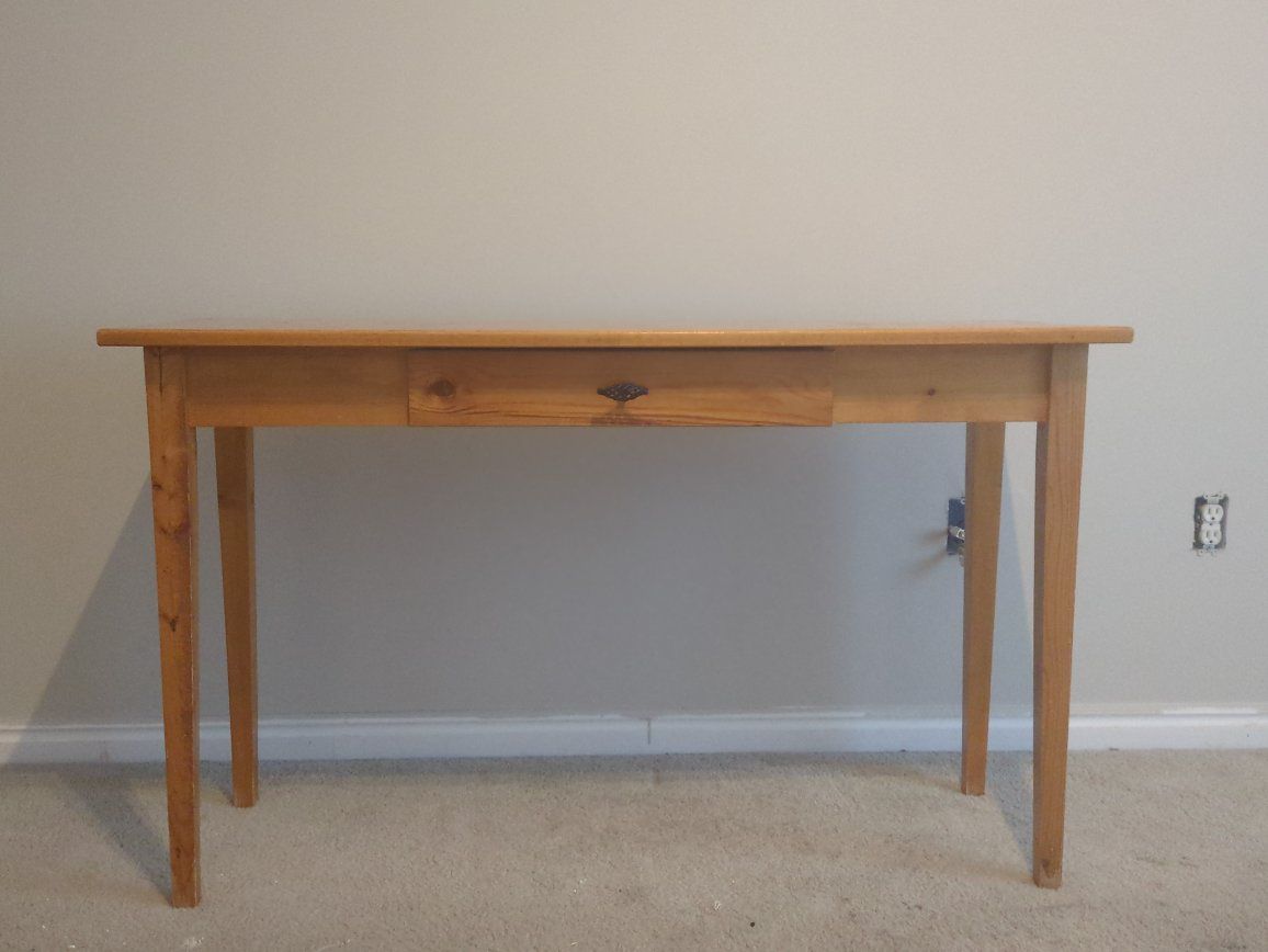 Solid Natural Pine Wood Writing Desk Console Table with Single Drawer