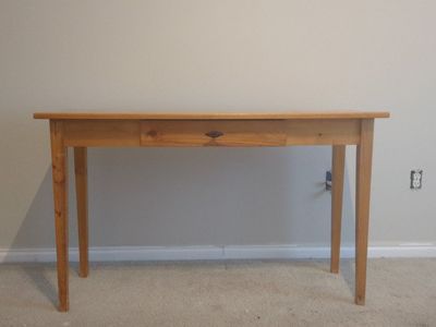 Solid Natural Pine Wood Writing Desk Console Table with Single Drawer