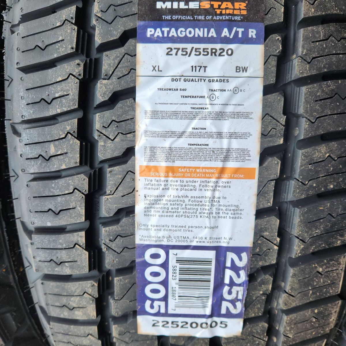 275/55r20 milestar Patagonia atr