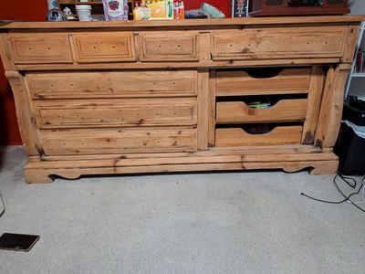Wooden Dresser with 9 Drawers - Rustic Pine Finish
