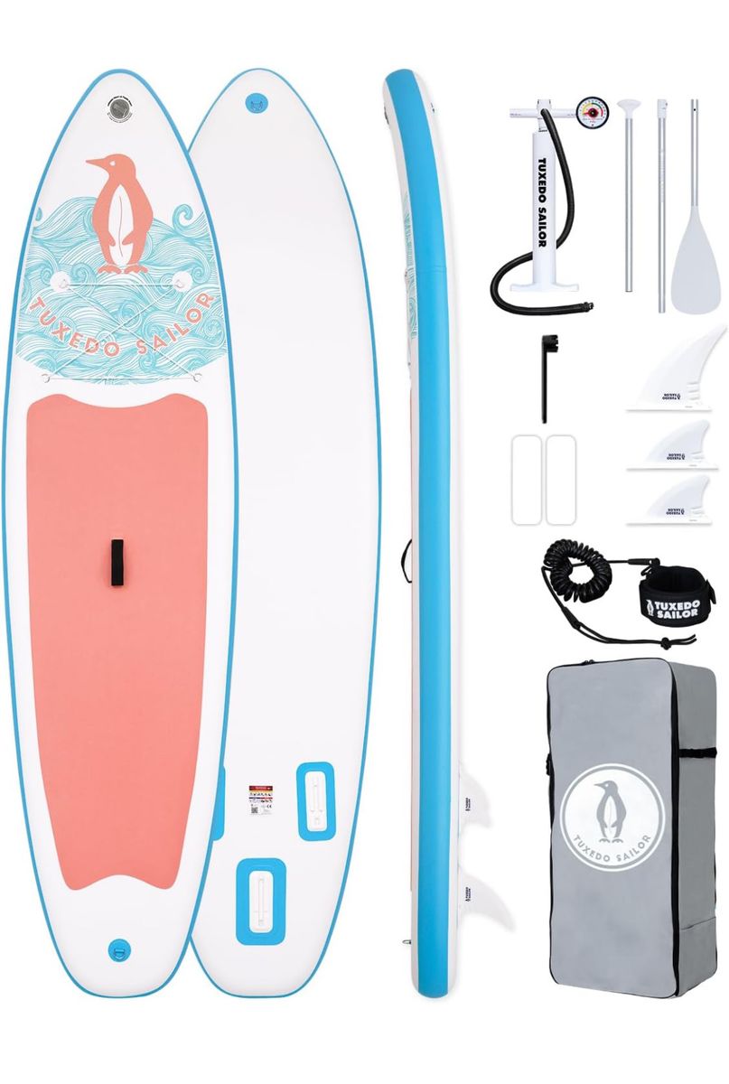 Brand New Inflatable Stand Up Paddle Board Bundle- Still Factory Sealed Peach Blue