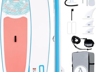 Brand New Inflatable Stand Up Paddle Board Bundle- Still Factory Sealed Peach Blue