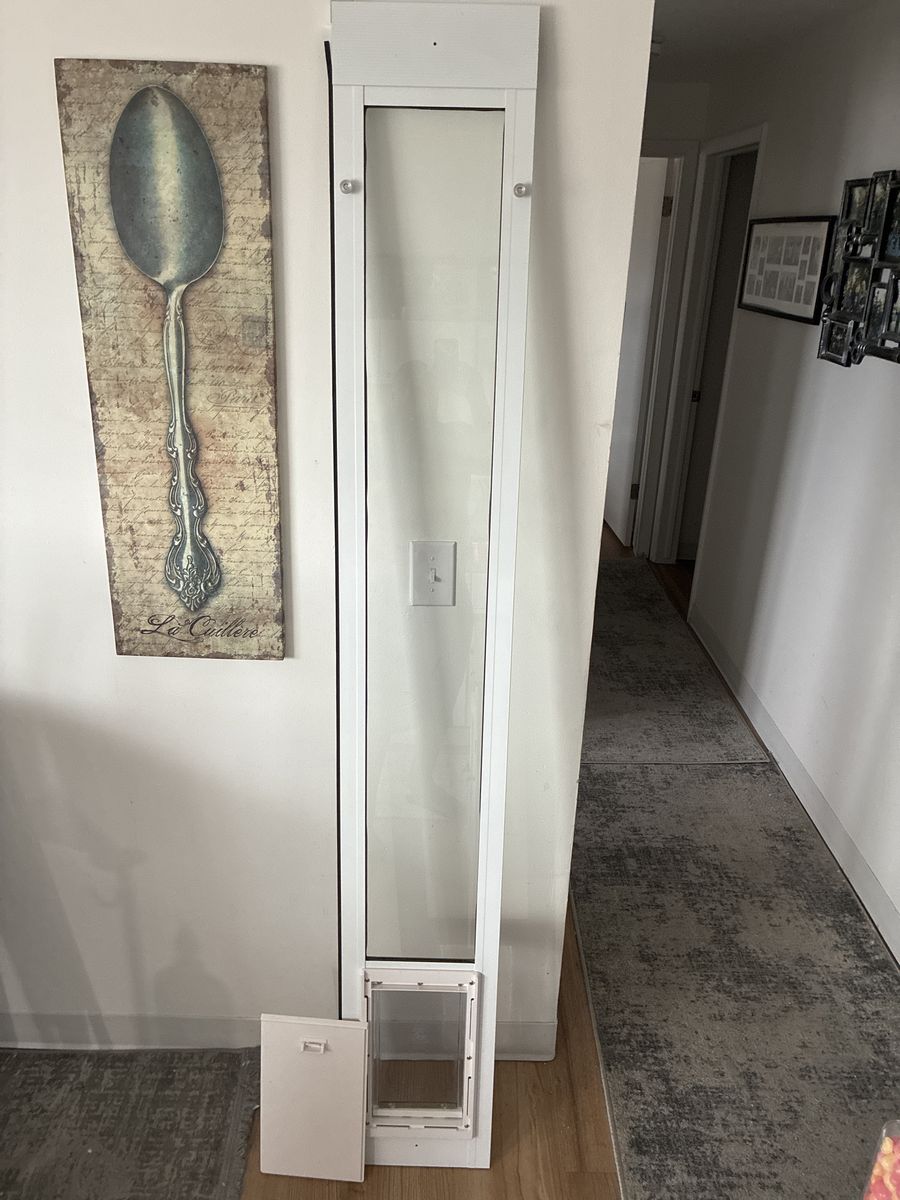 White Sliding Glass Door Pet Panel Insert with Built-in Pet Door