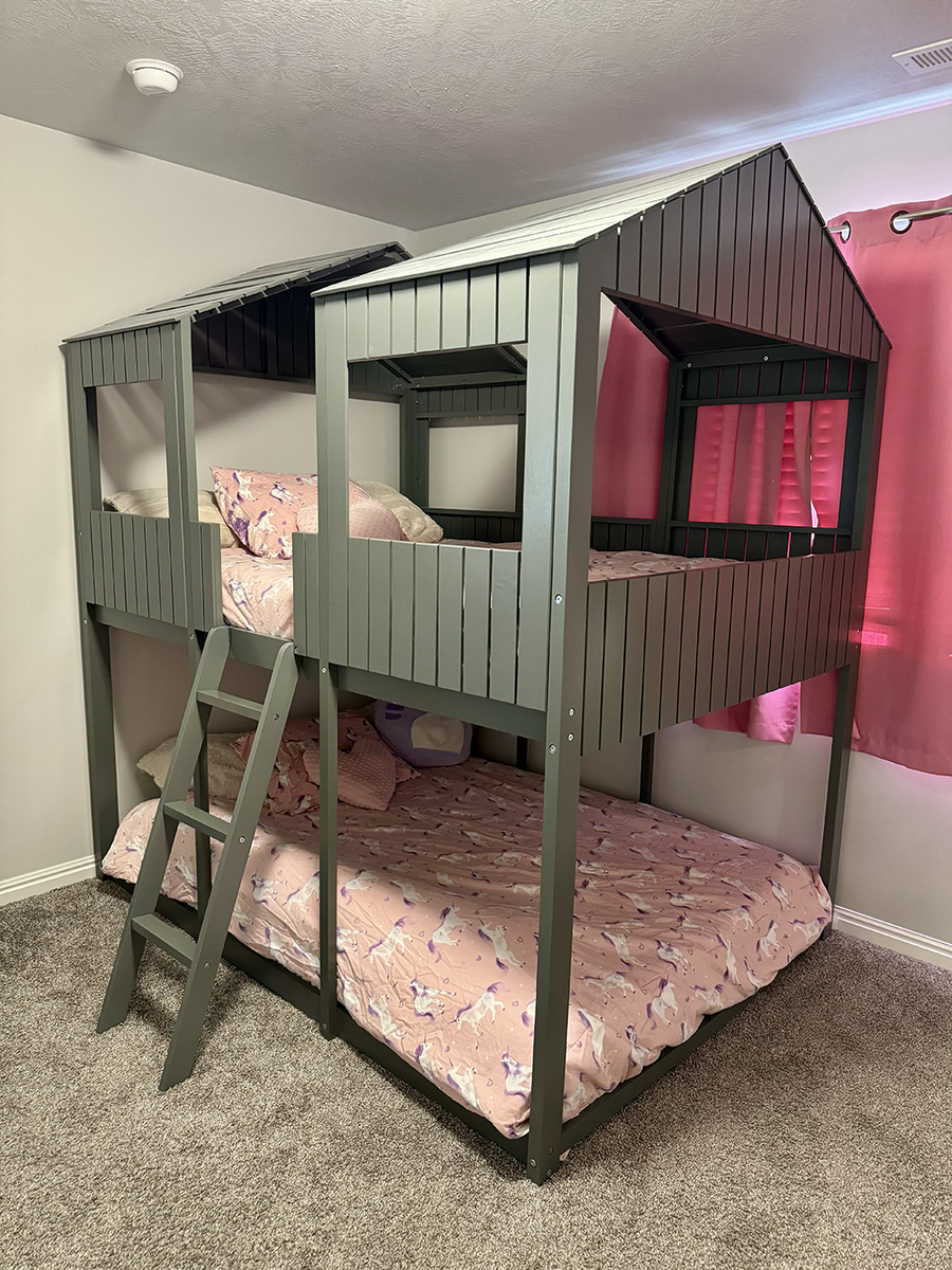 Full Over Full House Bunk Bed - Gray