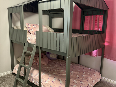 Full Over Full House Bunk Bed - Gray