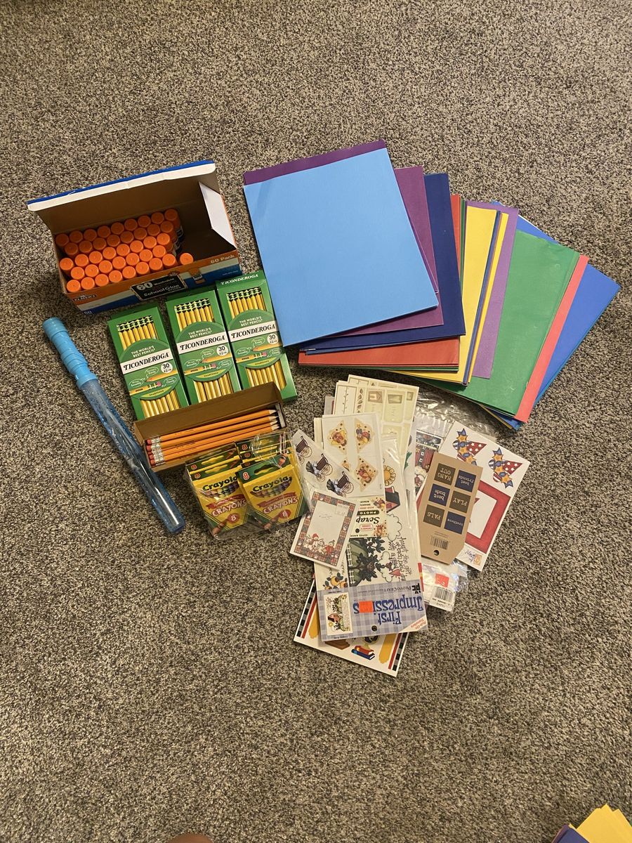 Large Lot Assorted School/Craft Supplies: Crayola, Ticonderoga - Pencils, Folders, Stickers, & More