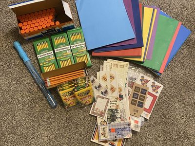 Large Lot Assorted School/Craft Supplies: Crayola, Ticonderoga - Pencils, Folders, Stickers, & More