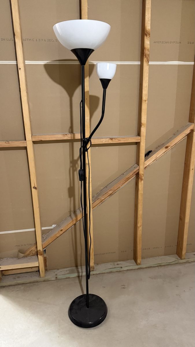 Black Metal Torchiere Floor Lamp with Reading Light
