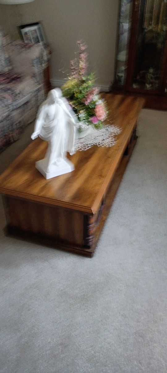 Vintage Wooden Living Room Table Set - Rectangular Coffee Table and 2 Hexagonal End Tables