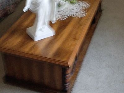 Vintage Wooden Living Room Table Set - Rectangular Coffee Table and 2 Hexagonal End Tables