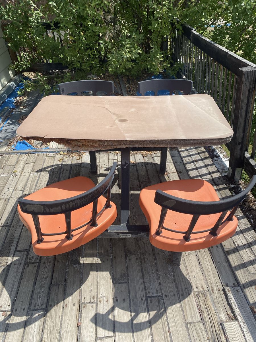 Outdoor Cafe-Style Table with Attached Chairs