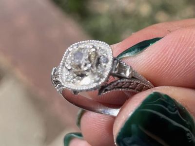 Vintage Style Cushion Cut Diamond Halo Engagement Ring with White Gold