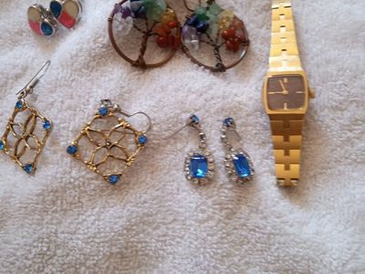 Assorted Jewelry Lot: Earrings & Gold-Tone Watch, Mixed Styles