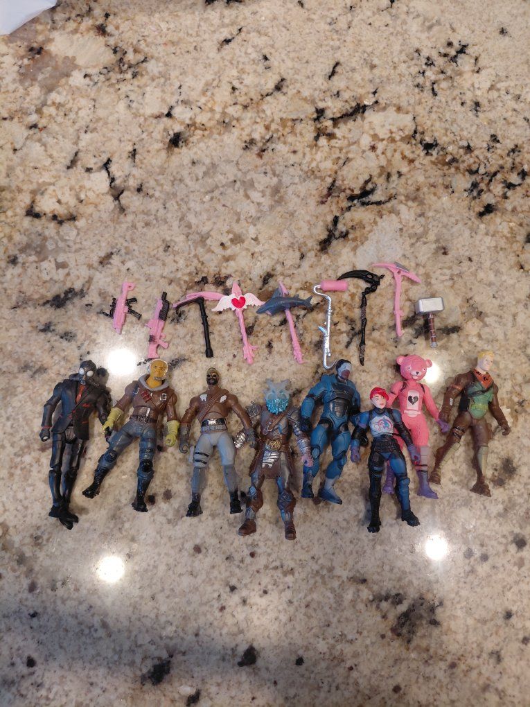 Fortnite Action Figures Lot with Weapons and Accessories