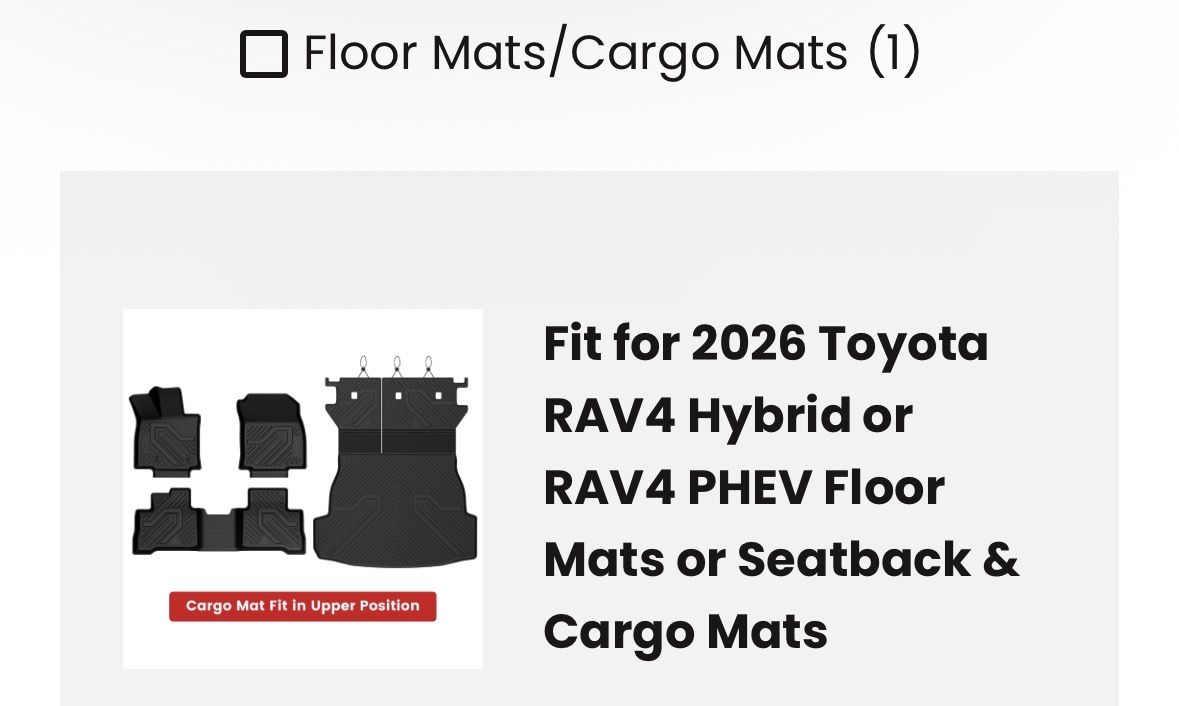 2026 Toyota RAV4 Hybrid / PHEV Floor Mats and Cargo Mats