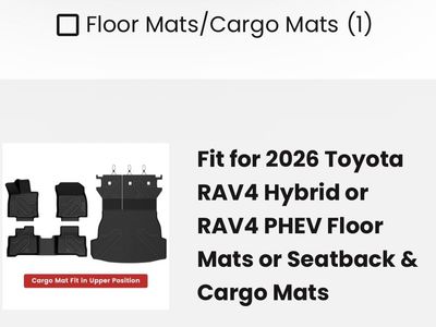 2026 Toyota RAV4 Hybrid / PHEV Floor Mats and Cargo Mats