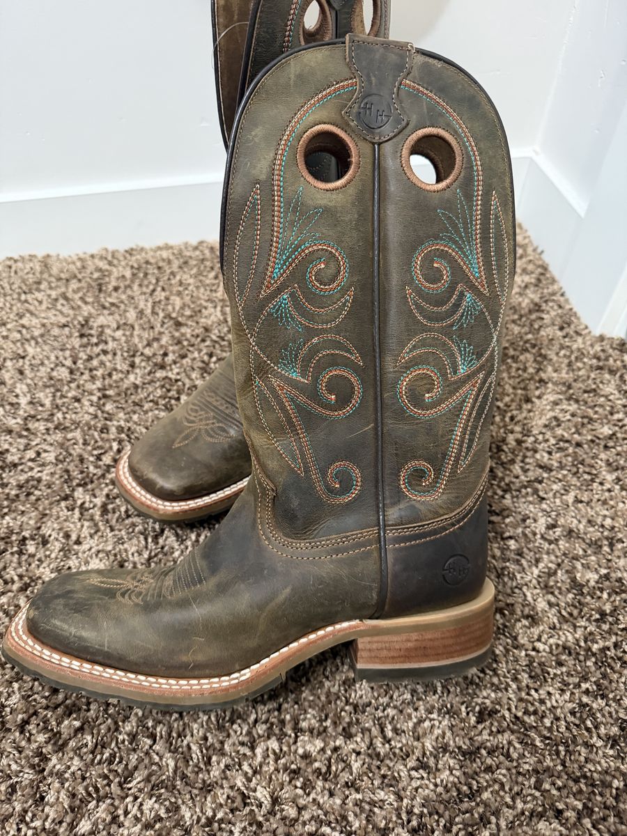 Double H Grace Roper Women’s Wide Square Toe Western Boots Brown Leather Size 8.