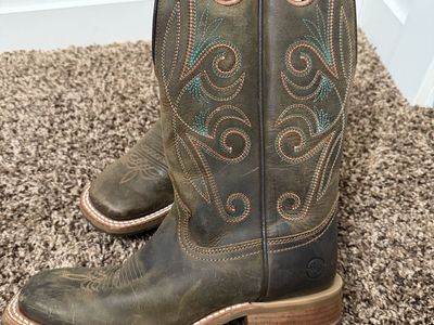 Double H Grace Roper Women’s Wide Square Toe Western Boots Brown Leather Size 8.