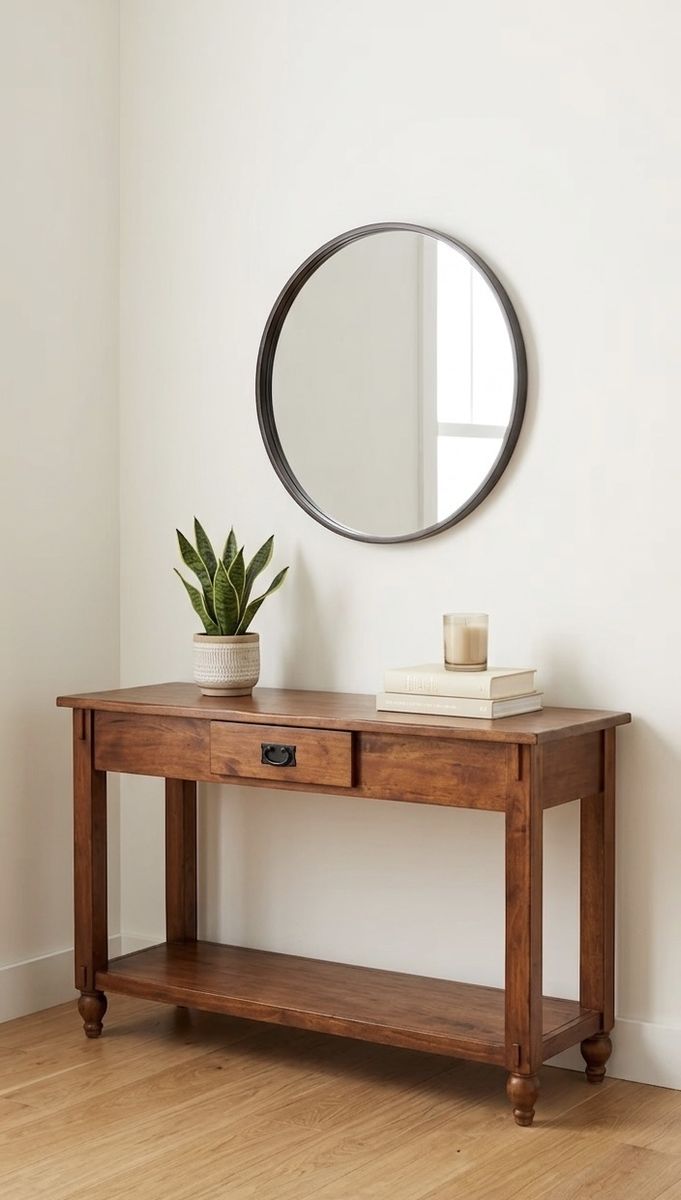 Vintage Solid Wood Console Table with Drawer & Shelf - Entryway/Hallway