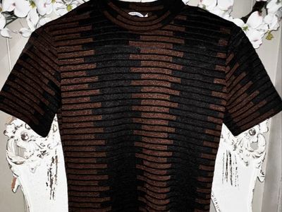 Zara Brown and Black High Neck Mesh Shirt - Size Small