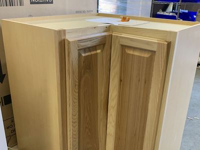 Hampton Bay Hampton 36 in. W x 16.5 in. D x 34.5 in. H Assembled Corner Lazy Susan Base Kitchen Cabinet in Natural Hickory
