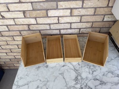 Bamboo Drawer Organizers - Set of 4, Varying Sizes - Storage Solution for Home & Office